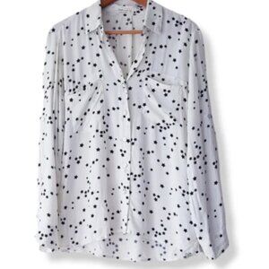 Women's JUST LIVING Ivory & Black Star-Print Collared Button-Down Top Blouse
